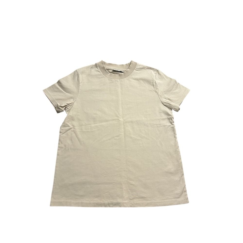 Mudo Collection T-Shirt Womens Small Light Beige Excellent Ribbed Crew Neck Tee